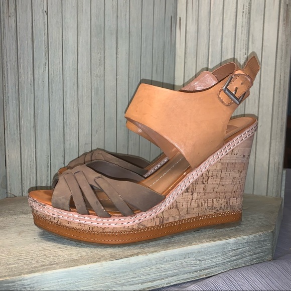 Dolce Vita Brown & Grey Leather Platform Wedge Heel 10 - Picture 1 of 8
